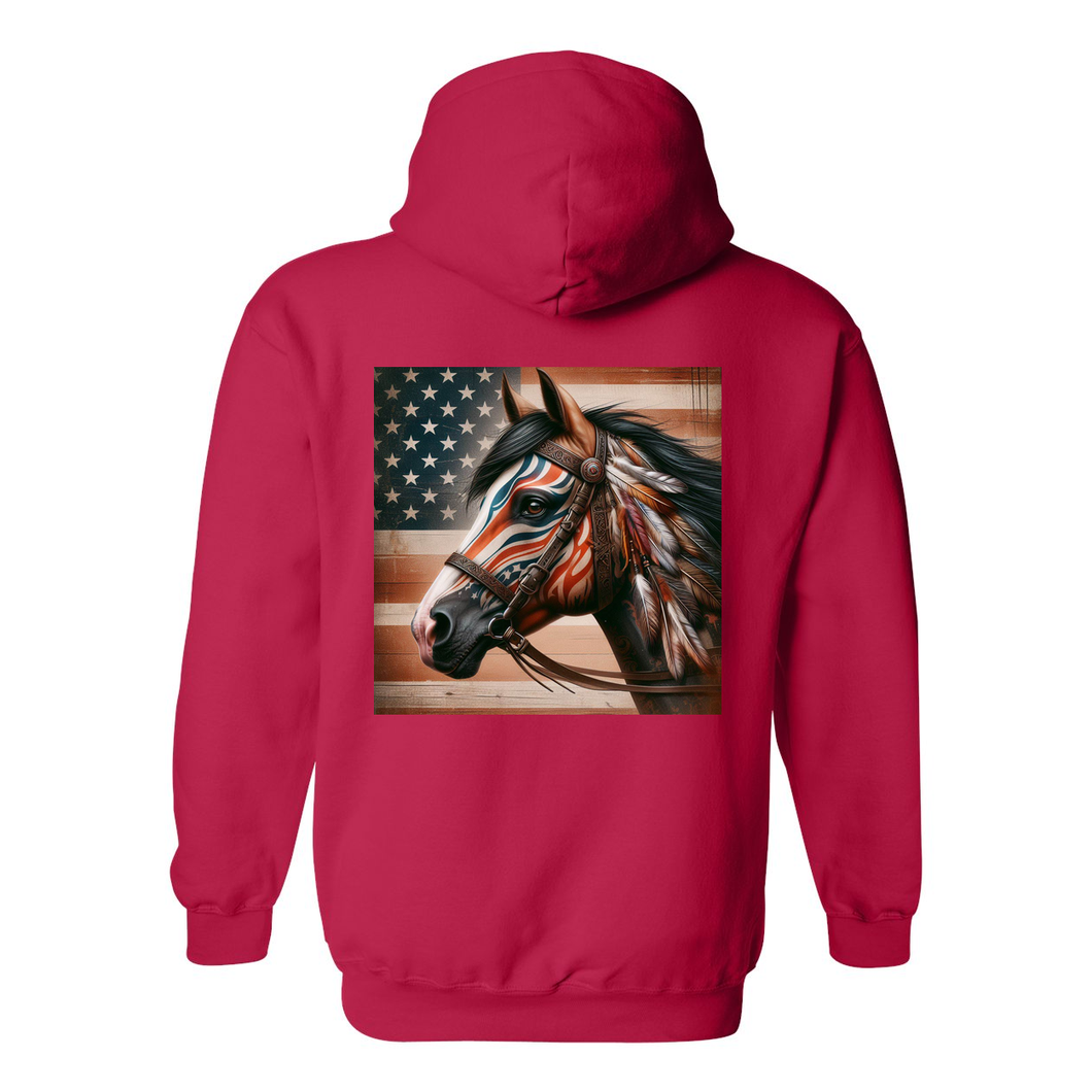 Freedom Horse American Flag Design on Back Front Pocket Hoodies