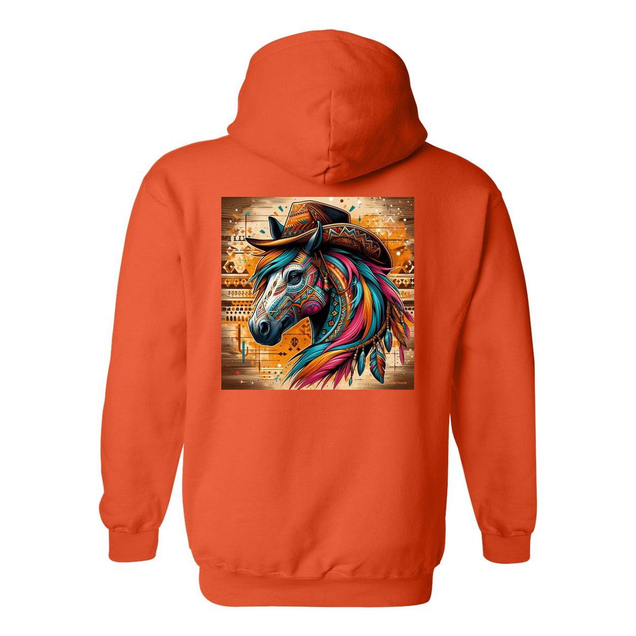 Tribal Horse Cowboy Gus Design On Back Front Pocket Hoodies