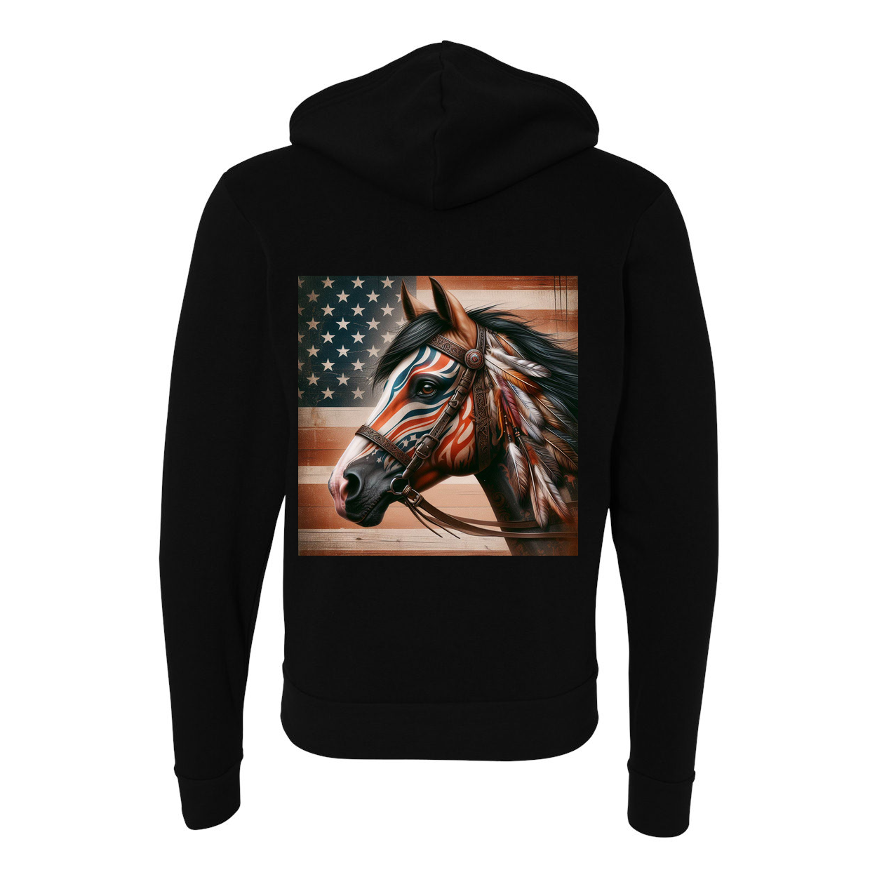 Freedom Horse American Flag Zip-Up Front Pocket Sweatshirts