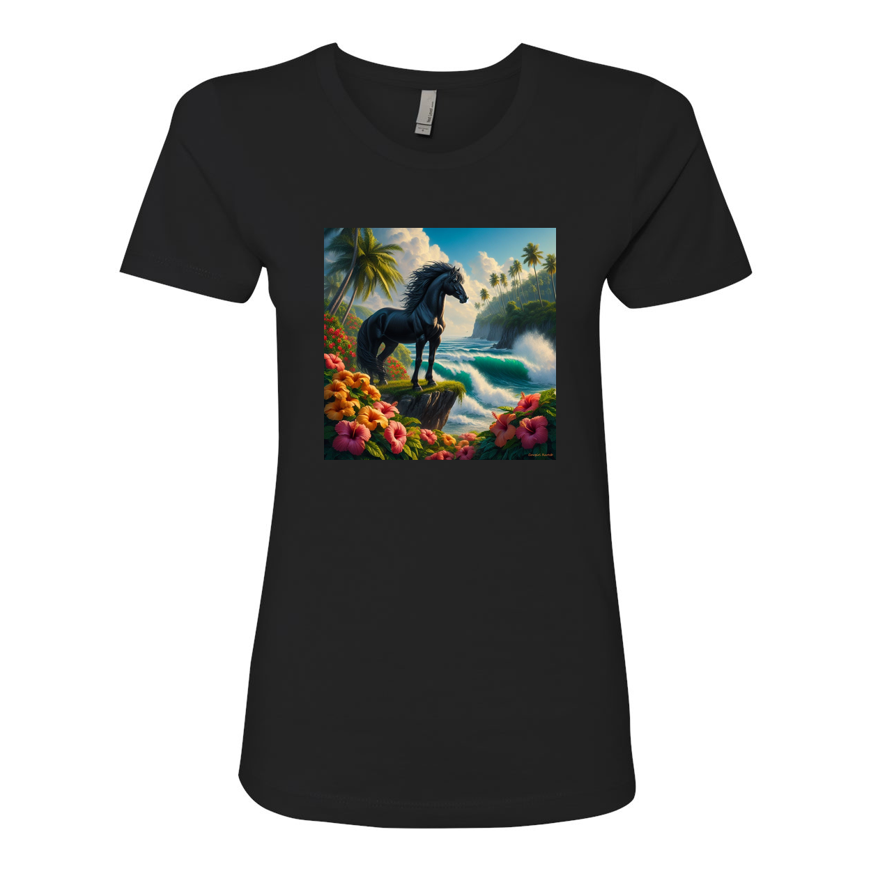 Tropical Black Stallion Horse Boyfriend T Shirts