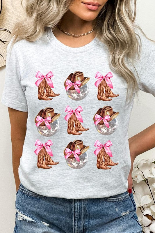 Cowgirl Boots Disco Ball Ribbon Graphic T Shirts 20 Colors