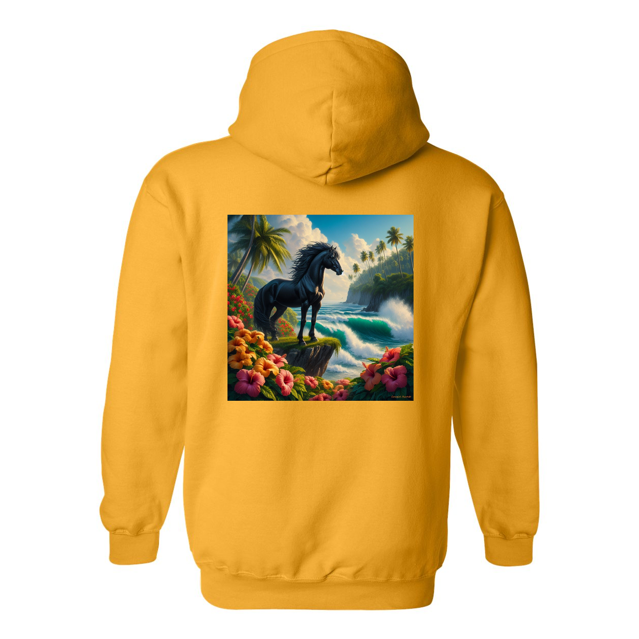 Tropical Black Stallion Design on Back Front Pocket Hoodies