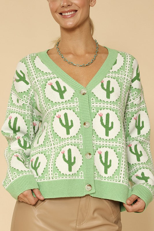 Cactus Tiled Knit Cardigan