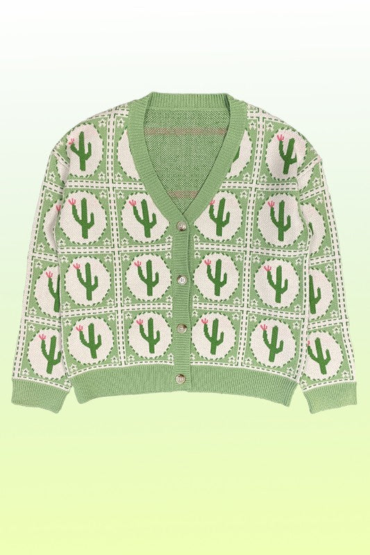 Cactus Tiled Knit Cardigan