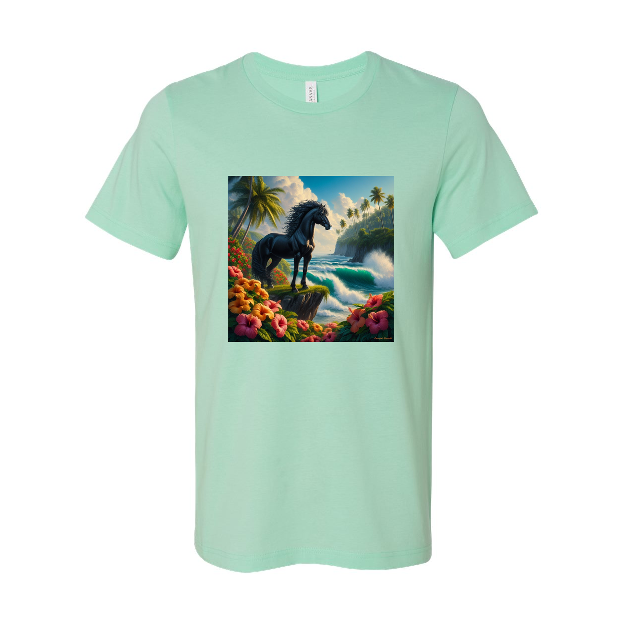 Tropical Black Island Stallion Horse T Shirts