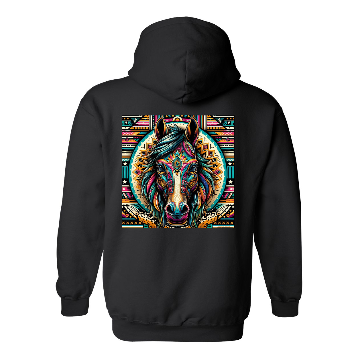 Tribal Horse Dusty Design on Back Front Pocket Hoodies