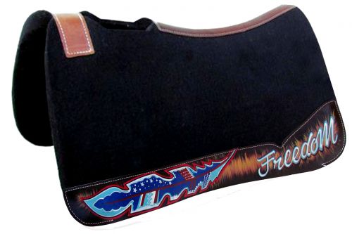 31" Wide x 32" Black Felt Saddle Pad with "Freedom" Feather Design