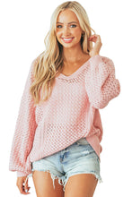 Load image into Gallery viewer, Pink Loose Pointelle Knit Ribbed V Neck Sweater
