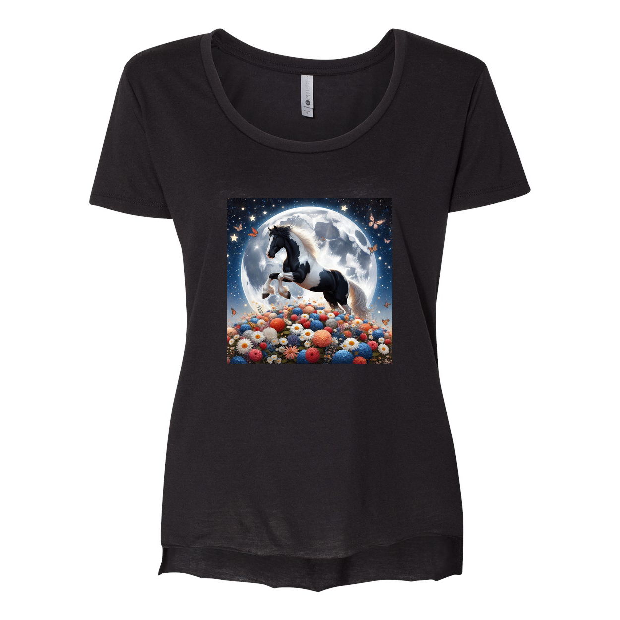 Spring Moon Horse Scoop Neck T Shirts