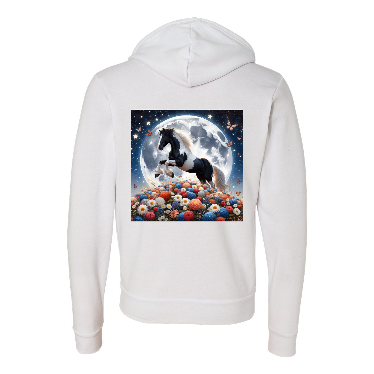 Spring Moon Horse Zip-Up Front Pocket Hooded Sweatshirts