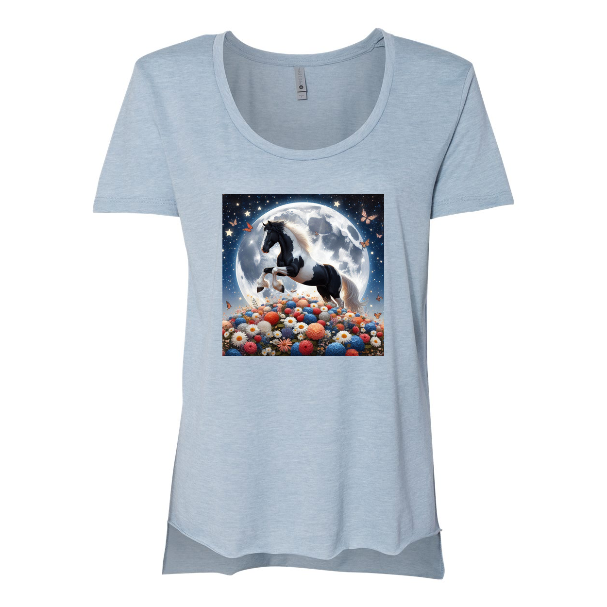 Spring Moon Horse Scoop Neck T Shirts