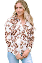 Load image into Gallery viewer, White Western Aztec Pattern Button Flap Pocket Shirt

