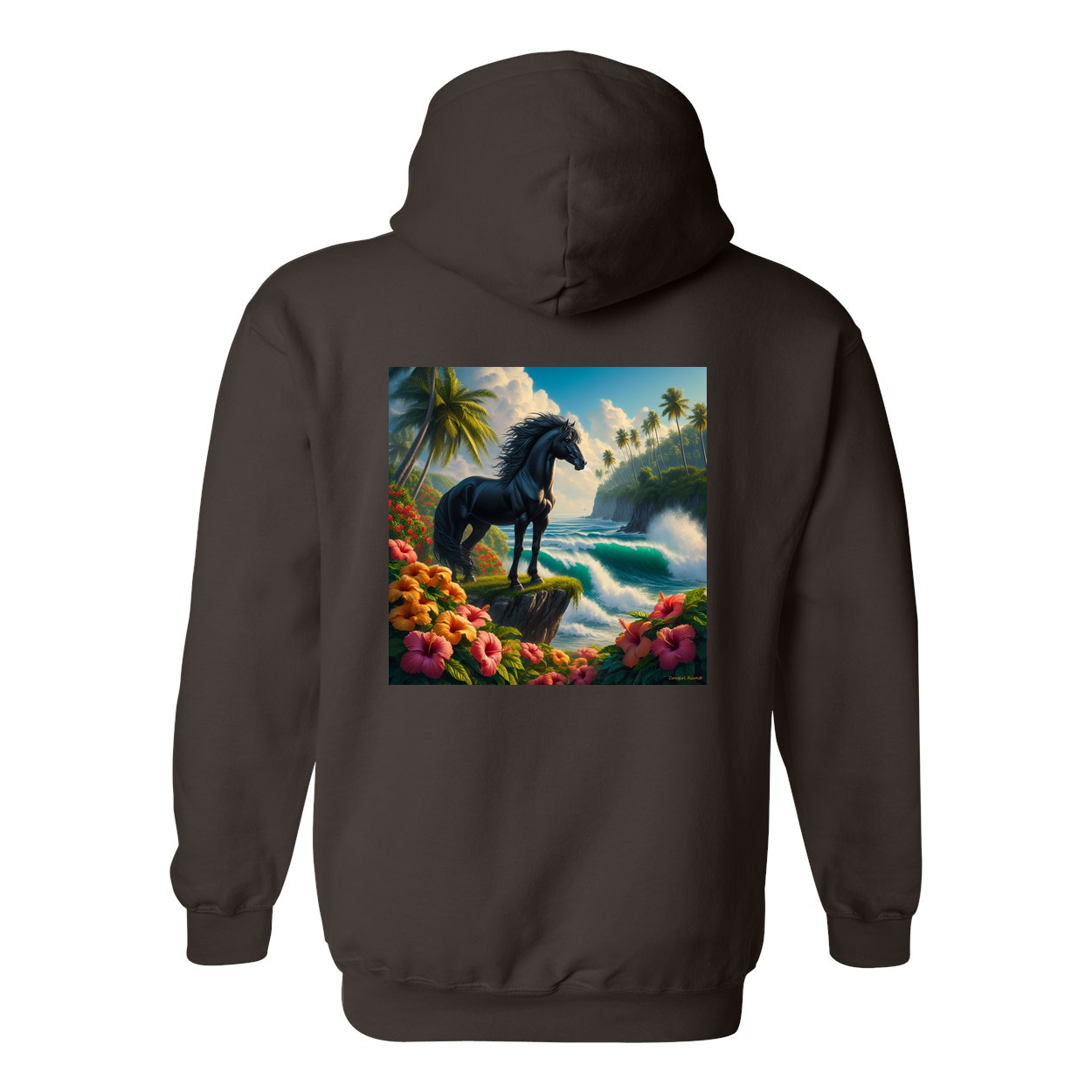 Tropical Black Stallion Design on Back Front Pocket Hoodies