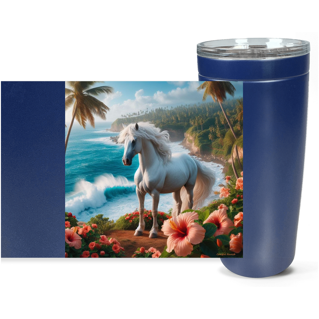 Cowgirl Roots™ Tropical White Pony Tumbler 20oz Stainless Steel Insulated Hot and Cold Travel Mugs