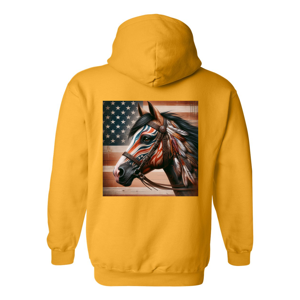 Freedom Horse American Flag Design on Back Front Pocket Hoodies