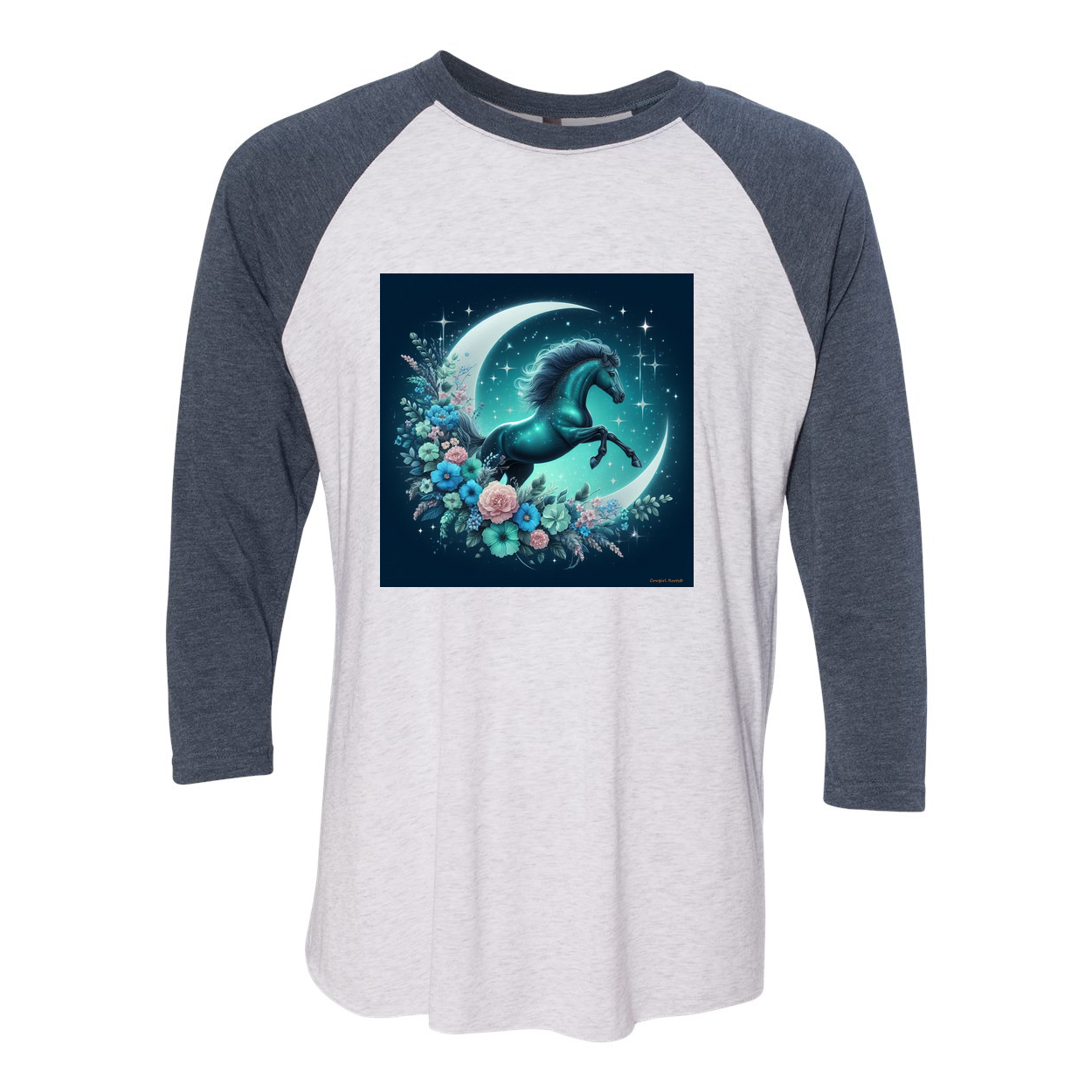 Moon Flowers Turquoise Horse 3 4 Sleeve Raglan T Shirts