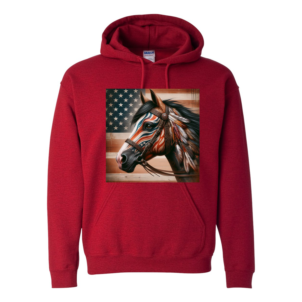 Freedom Horse American Flag Hoodie Pull Over Front Pocket Hoodies