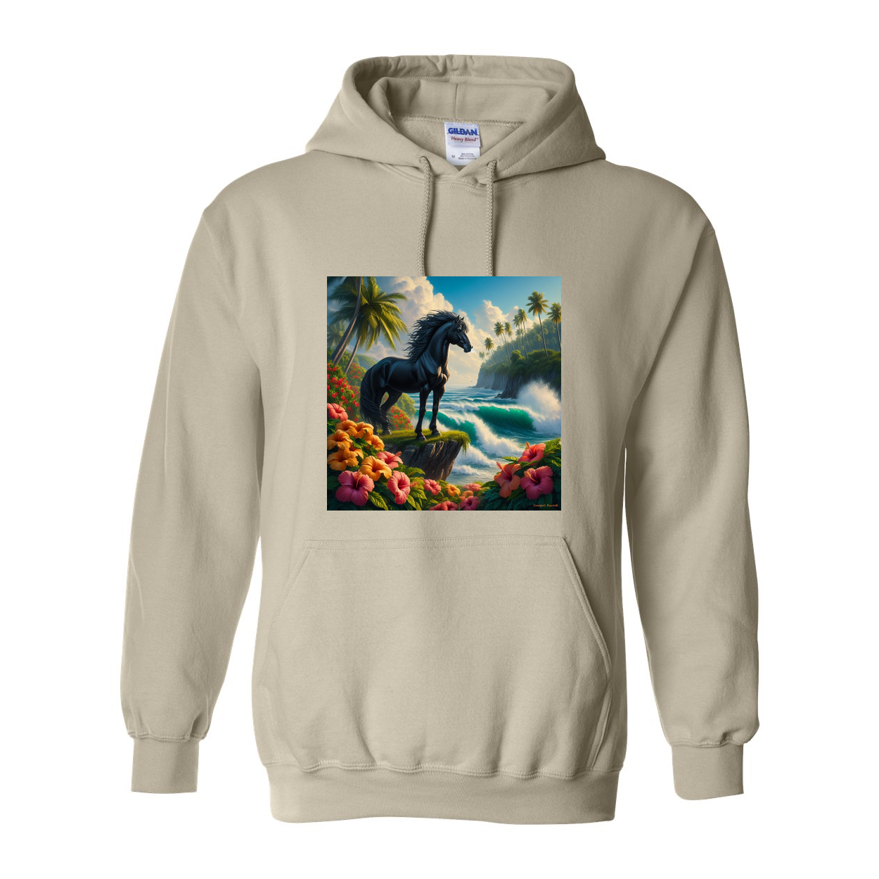 Tropical Black Stallion Pull Over Front Pocket Hoodies