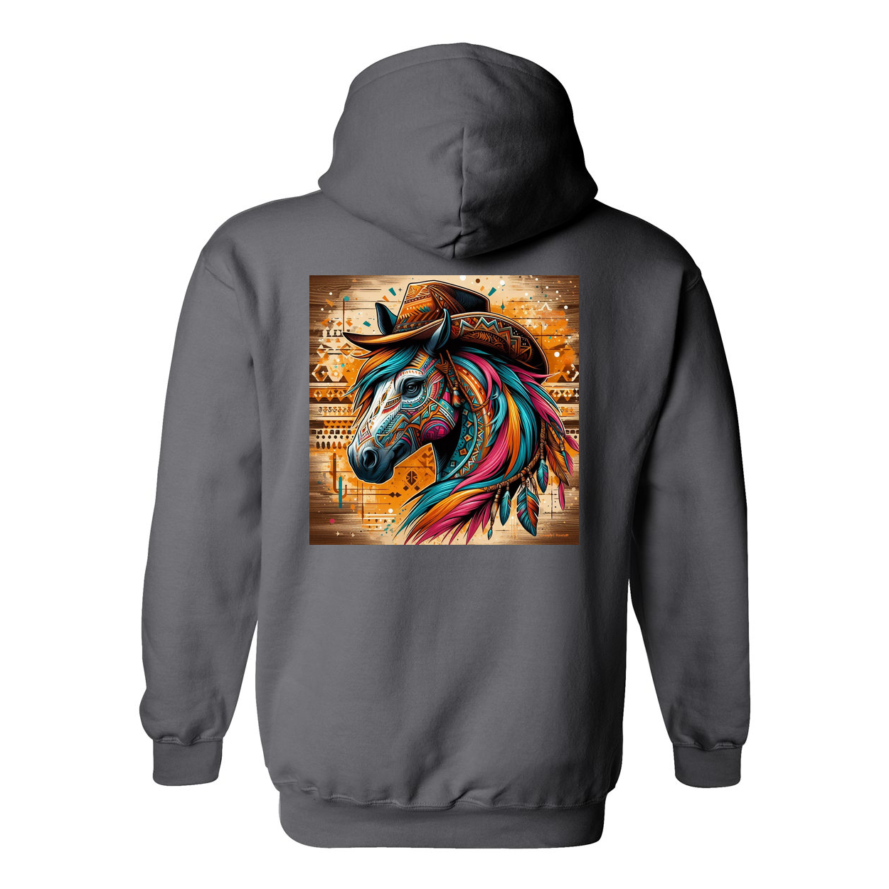 Tribal Horse Cowboy Gus Design On Back Front Pocket Hoodies