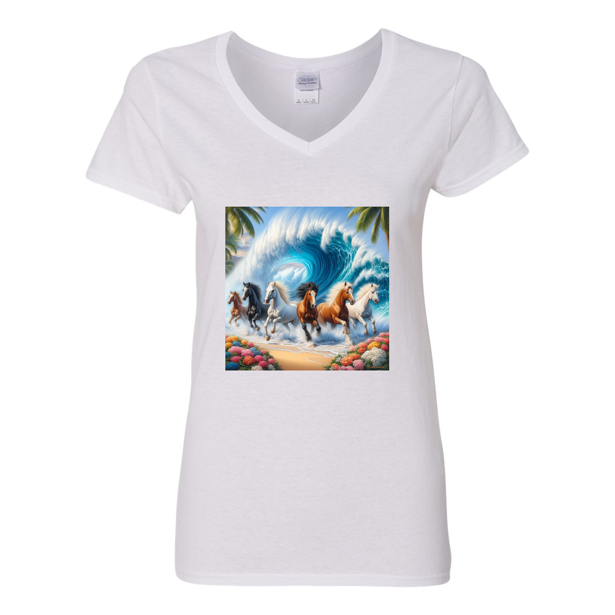 Ocean Herd of Horses V Neck T Shirts