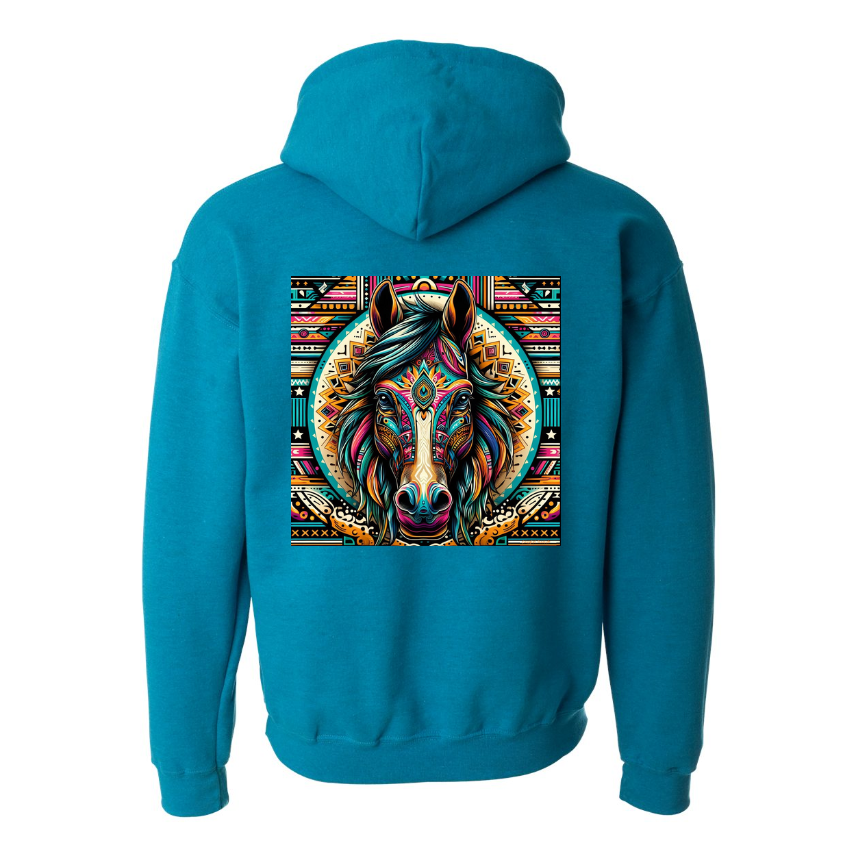 Tribal Horse Dusty Design on Back Front Pocket Hoodies