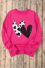 Load image into Gallery viewer, Strawberry Pink Cow &amp; Sequin Double Heart Patch Graphic Sweatshirt
