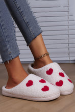 Load image into Gallery viewer, White with Red Hearts Print Plush House Slippers
