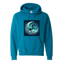 Load image into Gallery viewer, Moon Flowers Turquoise Horse Pull Over Front Pocket Hoodies
