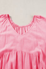 Load image into Gallery viewer, Strawberry Pink Puff Sleeve V Neck Tiered Swing Dress
