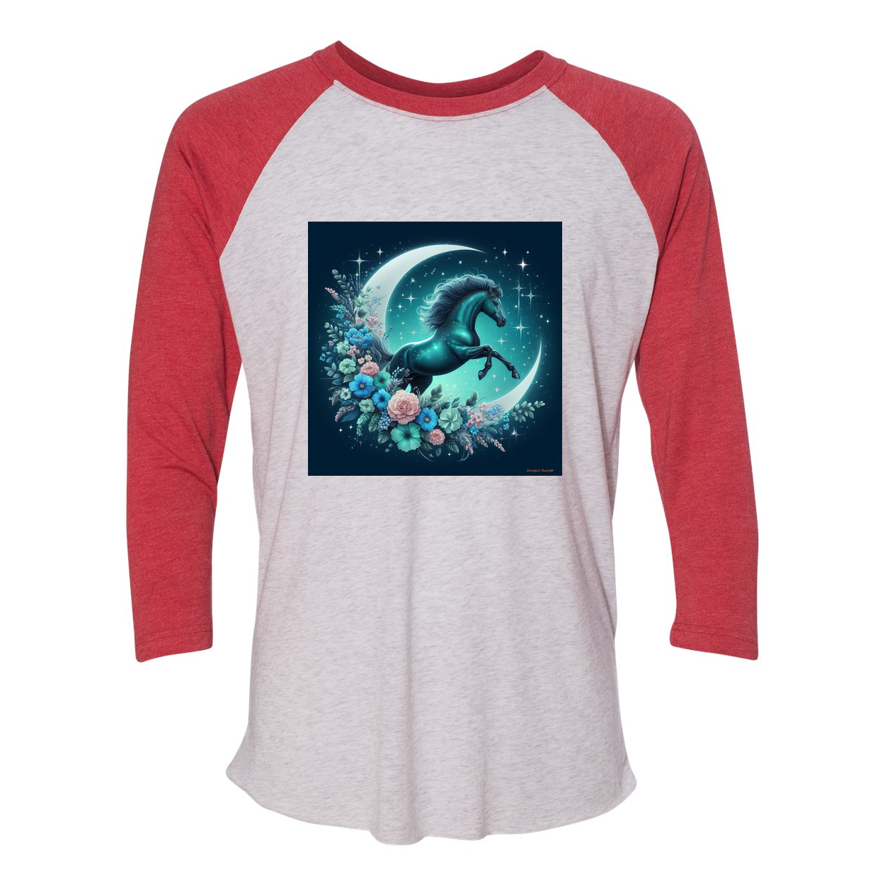 Moon Flowers Turquoise Horse 3 4 Sleeve Raglan T Shirts