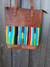 Load image into Gallery viewer, Southwestern Saddle Blanket and Genuine Leather Bucket Tote Handbag
