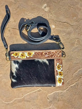 Load image into Gallery viewer, Flower and Classic Western Tooled Hair on Hide Cross Body/Wristlet 2 Different Straps
