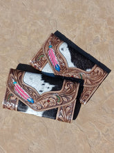 Load image into Gallery viewer, Feather Tooled and Painted Hair on Hide Western Cowgirl Women&#39;s Wallets
