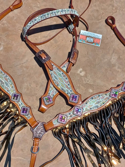 Cassidy, Diamond Sting Ray Horse Headstall and Breast Collar Set Fringe