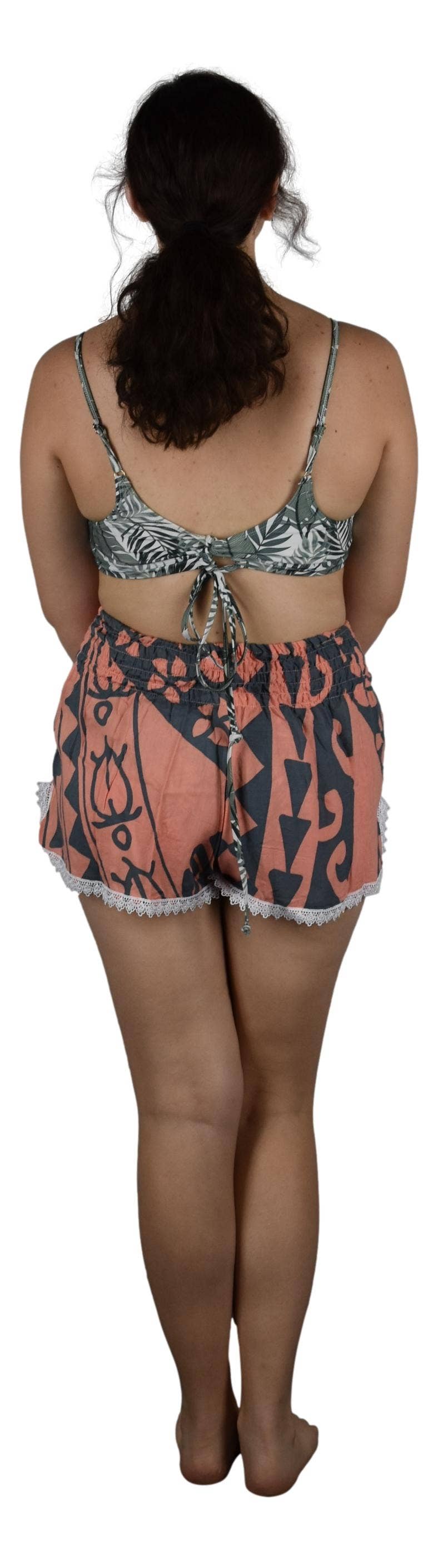 Holoholo Tropical Tribal Print Lace Trim Shorts