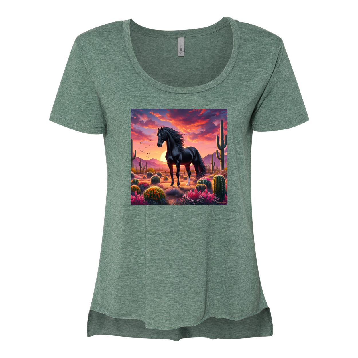 Black Stallion Desert Sunset Scoop Neck T Shirts