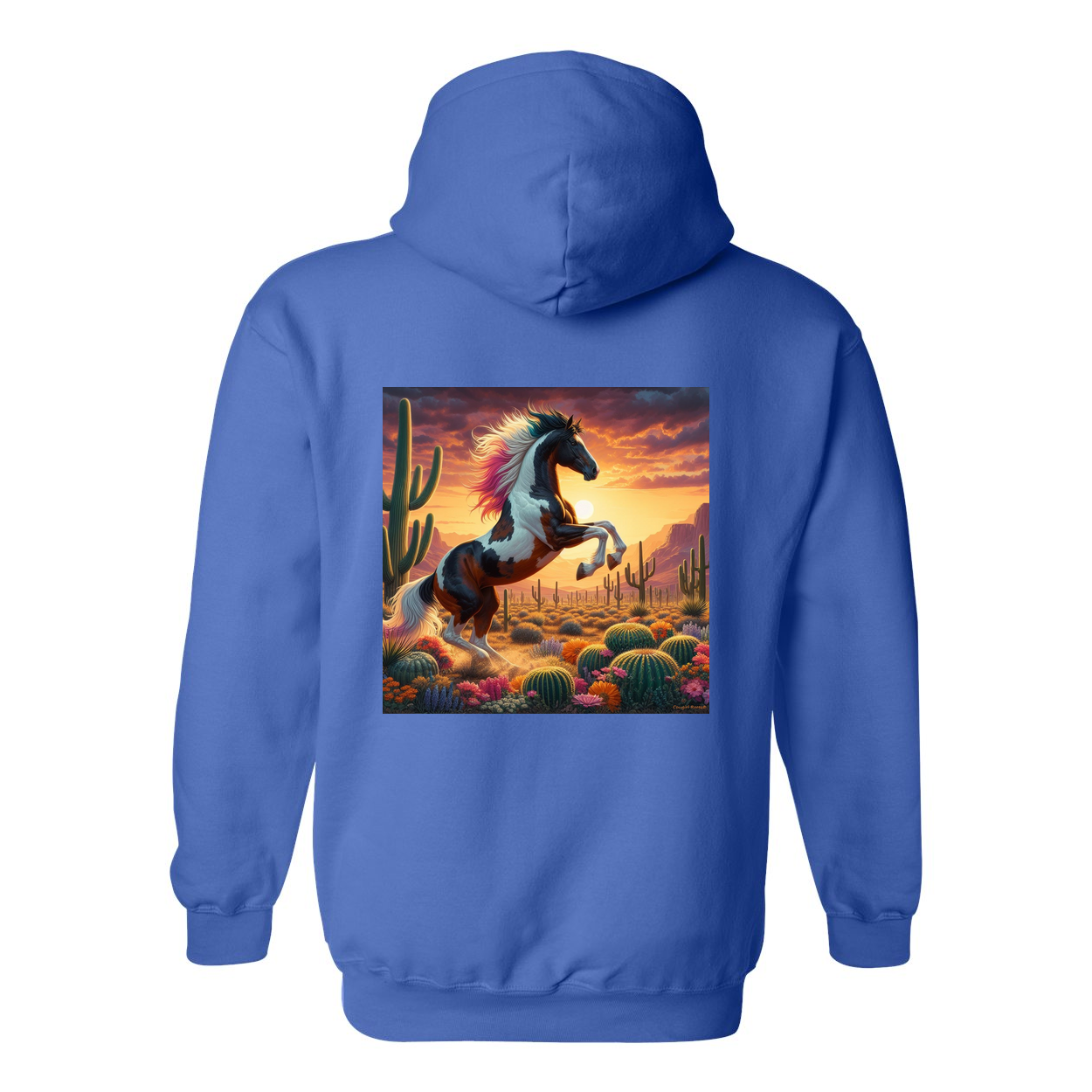 Painted Desert Horse Design on Back Front Pocket Hoodies