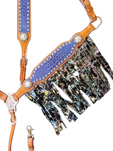 Load image into Gallery viewer, Electric Slide Purple Croc AB Crackle Fringe Headstall Breast Collar Set Wither Strap
