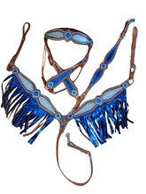Load image into Gallery viewer, The Duke Double Fringe Headstall and Breast Collar Wither Strap
