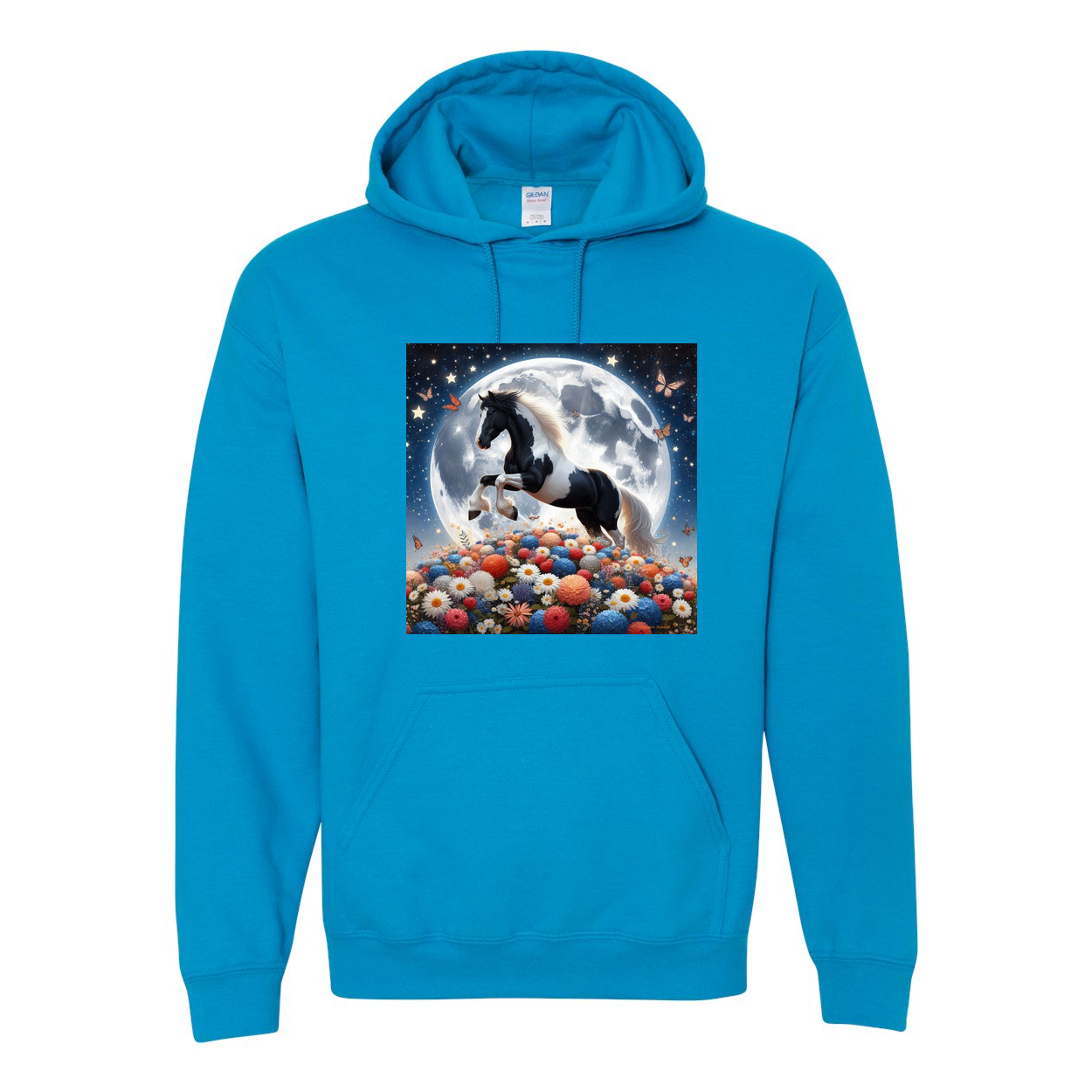 Spring Moon Horse Pull Over Front Pocket Hoodies