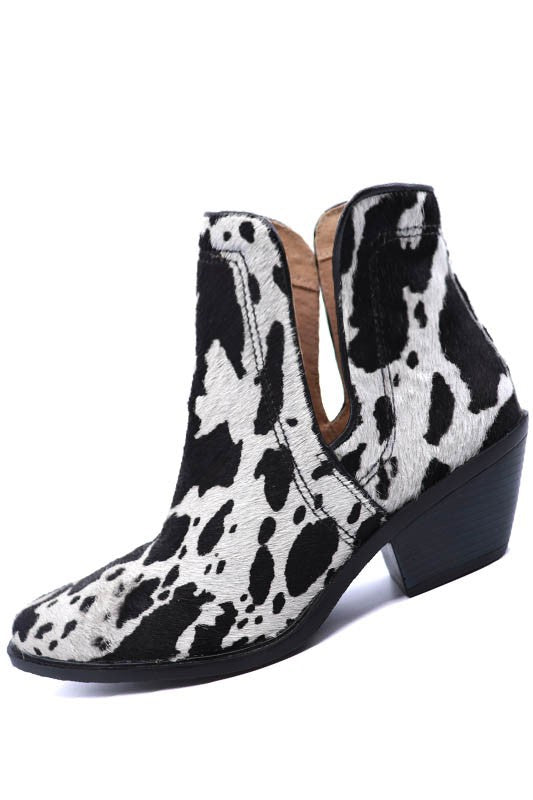 Western Cut Out Cow Print Hair on Hide Booties  2 Colors