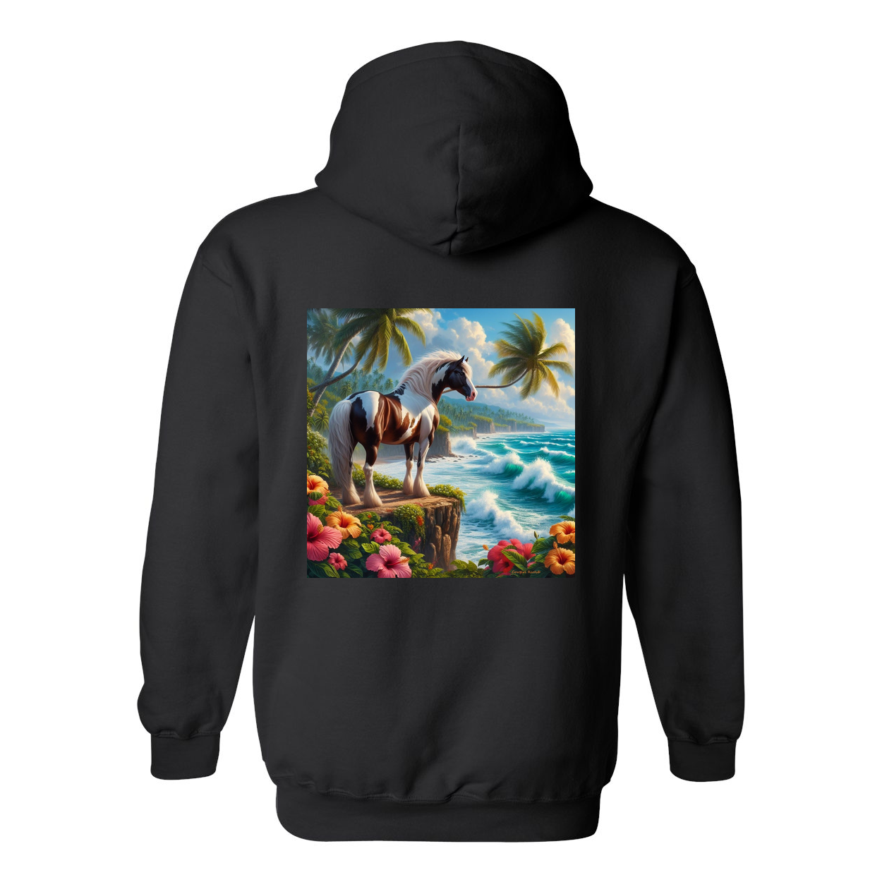 Tropical Red and White Paint Horse Design on Back Front Pocket Hoodies