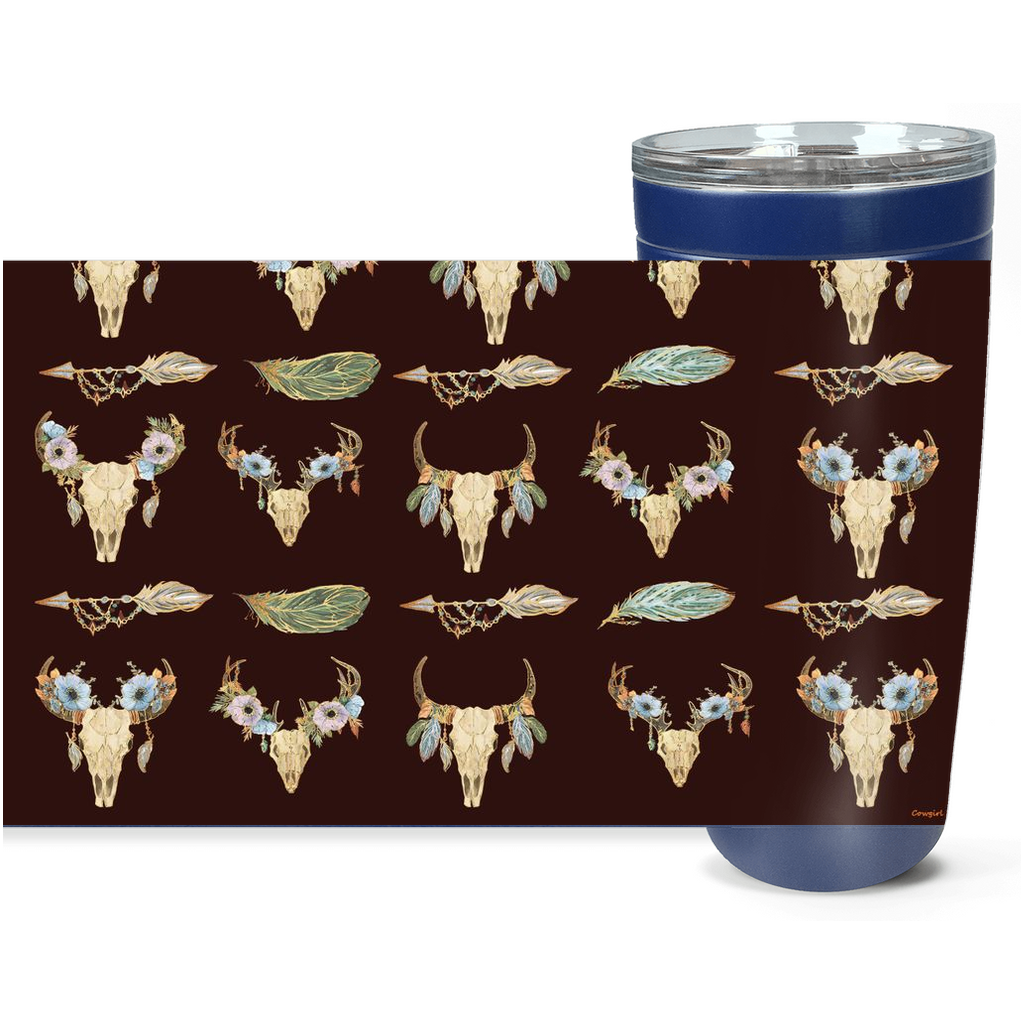 Cowgirl Roots™ Bohemian Longhorns and Feathers Tumbler 20oz Stainless Steel Insulated Hot and Cold Travel Mugs