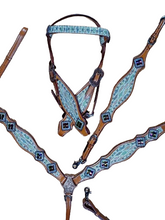 Load image into Gallery viewer, Cassidy Diamond Sting Ray Bling Horse Headstall Breast Collar Set Fringe Wither Strap
