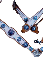 Load image into Gallery viewer, Tilly Pink Electric AB Crackle Horse Headstall Breast Collar Set Wither Strap
