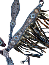 Load image into Gallery viewer, Chocolate Tropic Flower Double Fringe Headstall Breast Collar Set Wither Strap
