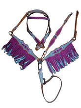 Load image into Gallery viewer, Barbie Pink and Silver Glitter Fringe Horse Headstall Breast Collar Set, Wither Strap
