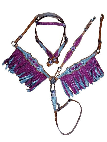 Barbie Pink and Silver Glitter Fringe Horse Headstall Breast Collar Set, Wither Strap