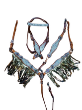 Load image into Gallery viewer, Cassidy, Diamond Sting Ray Horse Headstall and Breast Collar Set Fringe Wither Strap
