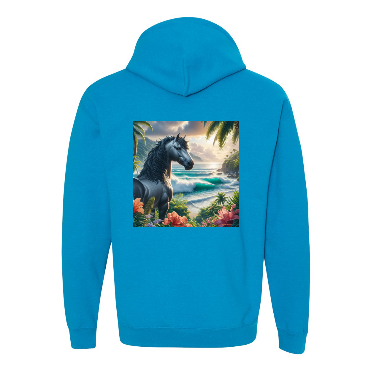 Tropical Grey Stallion Horse Design on Back Front Pocket Hoodies